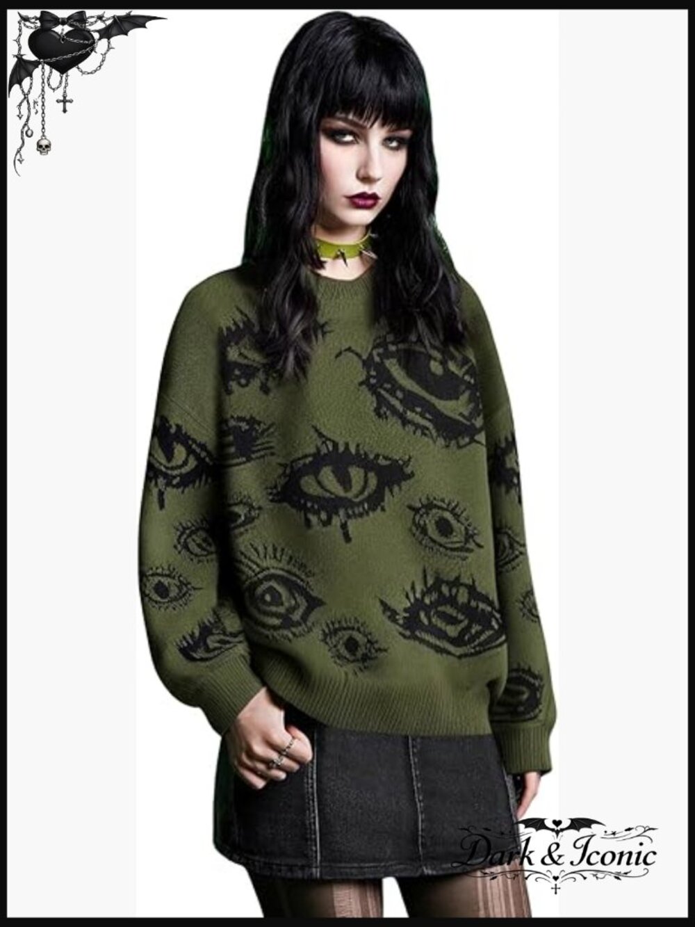 Plus Size Grunge Punk Print Long Sleeve Pullover Sweater Top